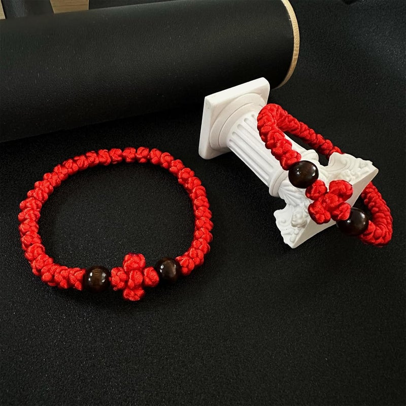 Bovemee Orthodox Prayer Rope Bracelet, 2-Pack Black Chotki Komboskini, Christian Prayer Beads with Cross - Image 3